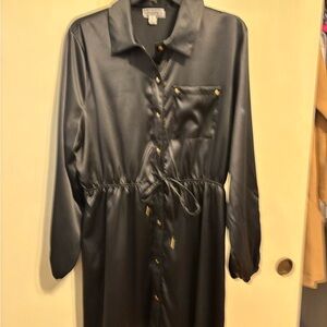 Black Satin Shirt Dress